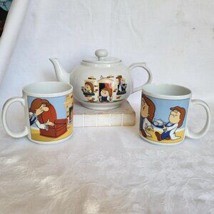 Tetley Tea Folk Teapot and Mugs